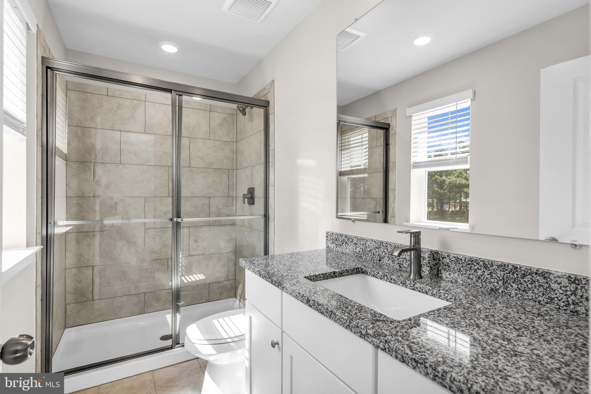 2110 Winterberry Lane Cambridge, MD 21613 - Photo 19 of 46 a bathroom with a granite countertop sink a toilet and shower