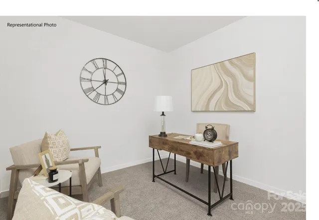 a living room with furniture and a table