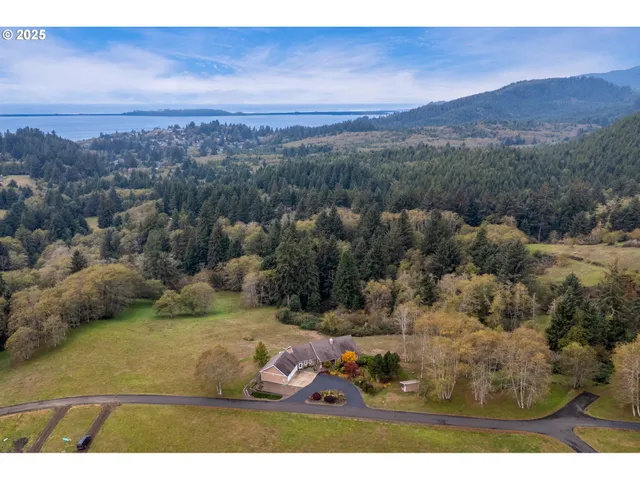 a view of a town with mountains in the background