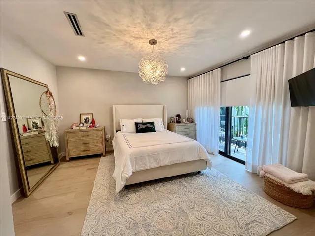 a bedroom with a large bed and a tv