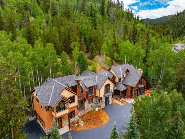 an aerial view of a house with garden space and street view