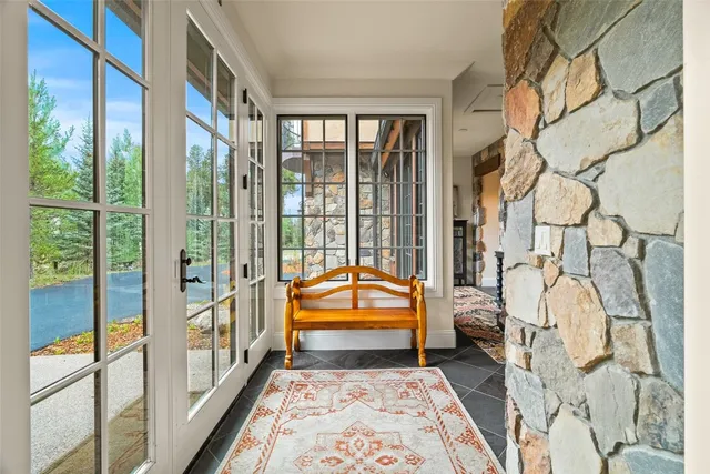 a living room with a large window
