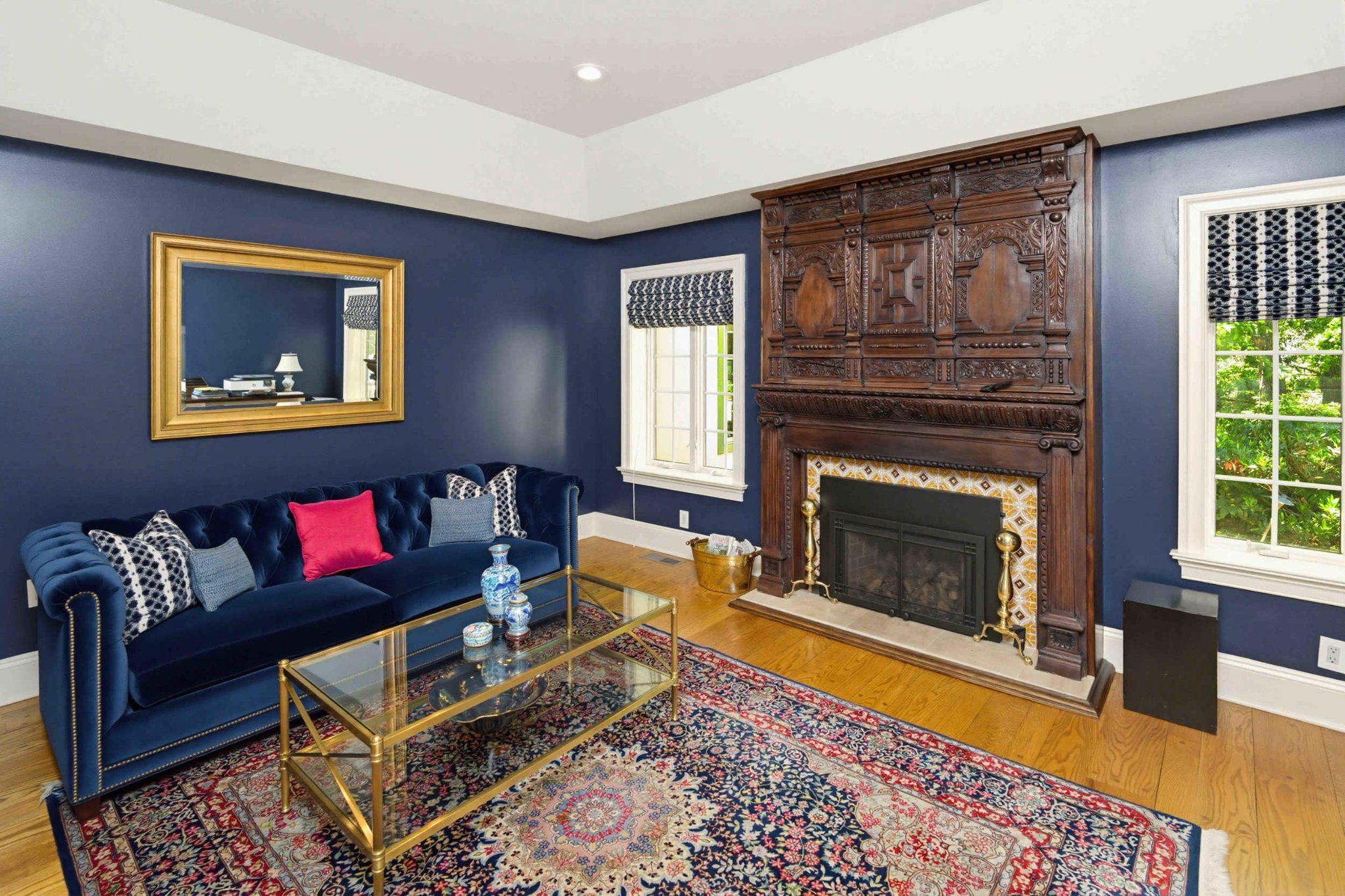 2244 Deer Path Road Huntingdon Valley, PA 19006 - Photo 32 of 95 Elegant blue-hued living space and fireplace
