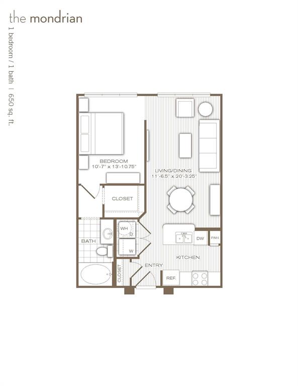 This is the Mondrian plan with has room for a dining table or a desk