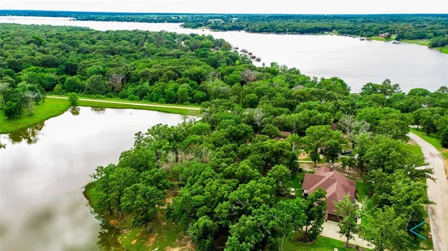a view of a lake from a yard