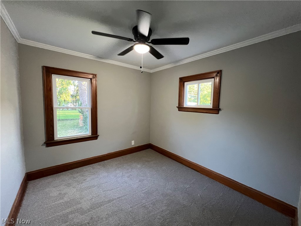 4523 Maplecrest Avenue Parma, OH 44134 - Photo 16 of 31 Unfurnished room featuring ornamental molding, carpet flooring, and ceiling fan