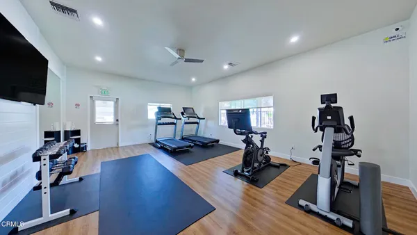 a view of a room with gym equipment