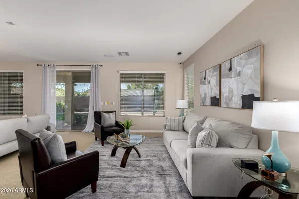 a living room with furniture