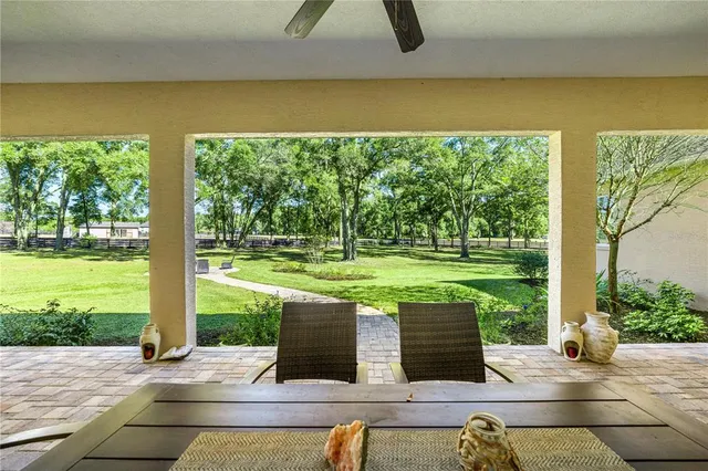 a view of a swimming pool and a yard