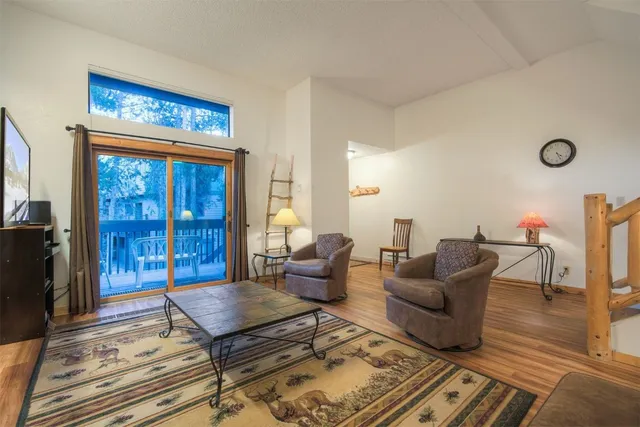 a living room with furniture rug and window