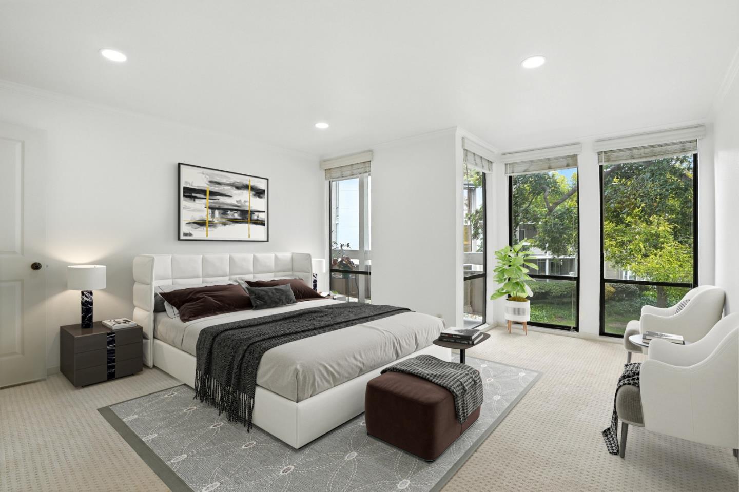 1171 Compass Lane, Unit 211 Foster City, CA 94404 - Photo 23 of 37 a bedroom with a bed and glass windows