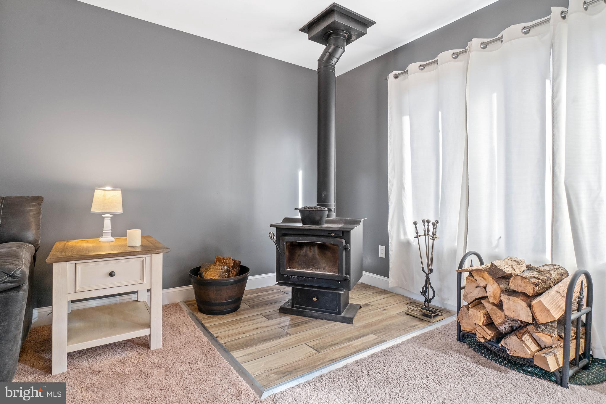 Cozy wood stove in family room