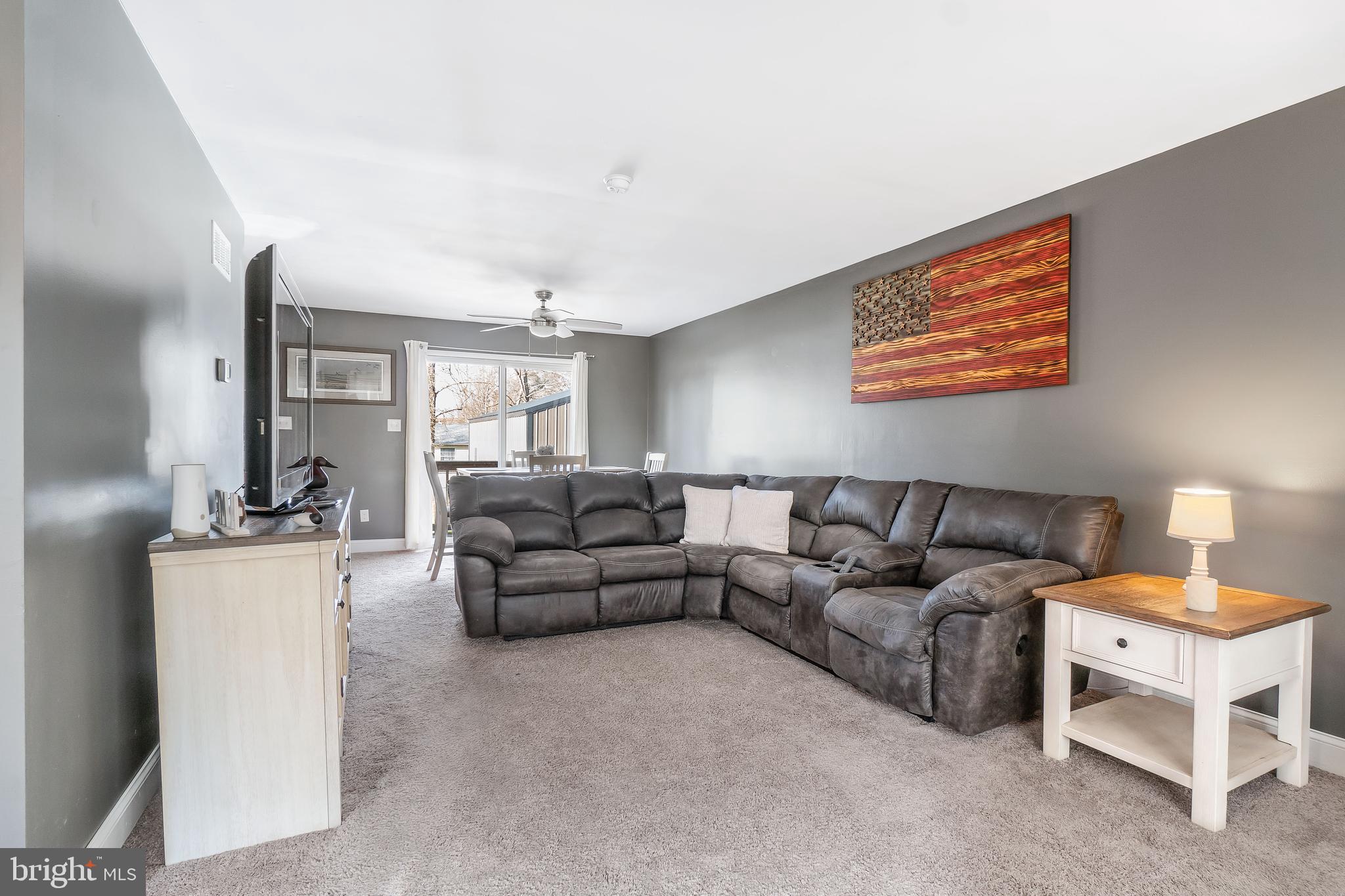 Spacious family room opens to dining area