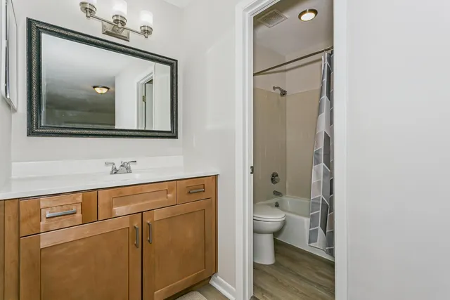 a bathroom with a toilet sink and mirror
