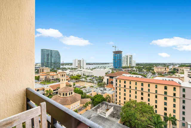 a view of a balcony with city view