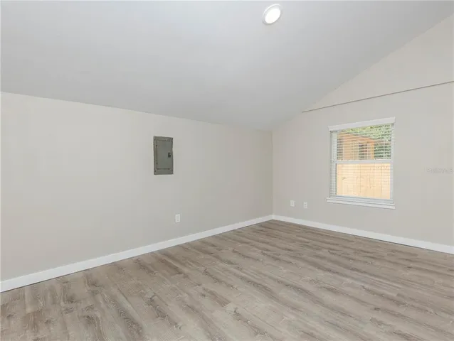 a view of a room with racks on the wall