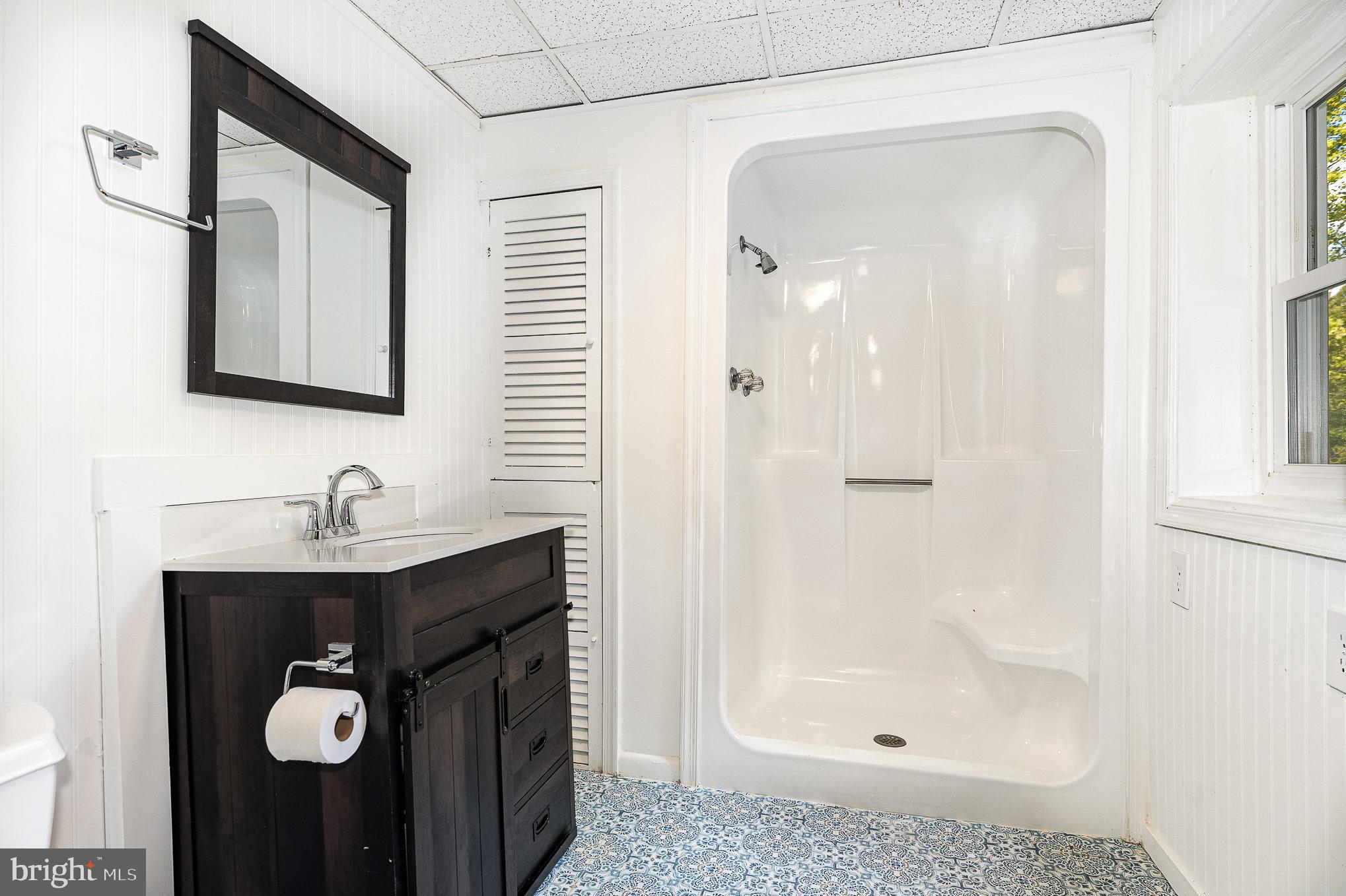 6908 South Roxbury Mill Road Spotsylvania, VA 22551 - Photo 29 of 92 a bathroom with a sink a mirror and a shower