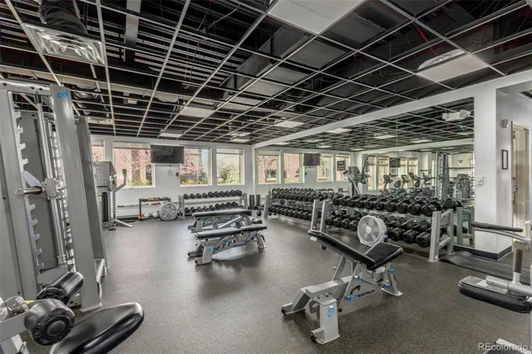 a view of a room with gym equipment