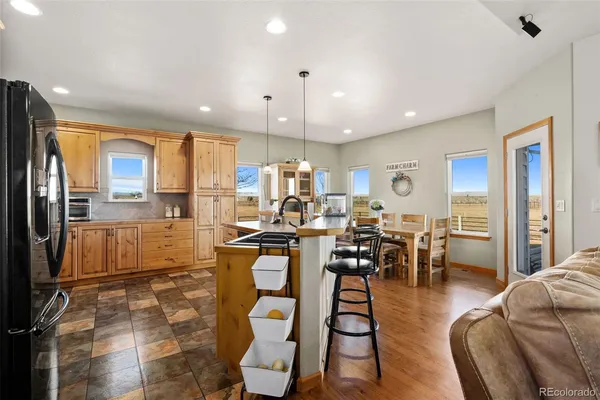 a large kitchen with lots of counter space