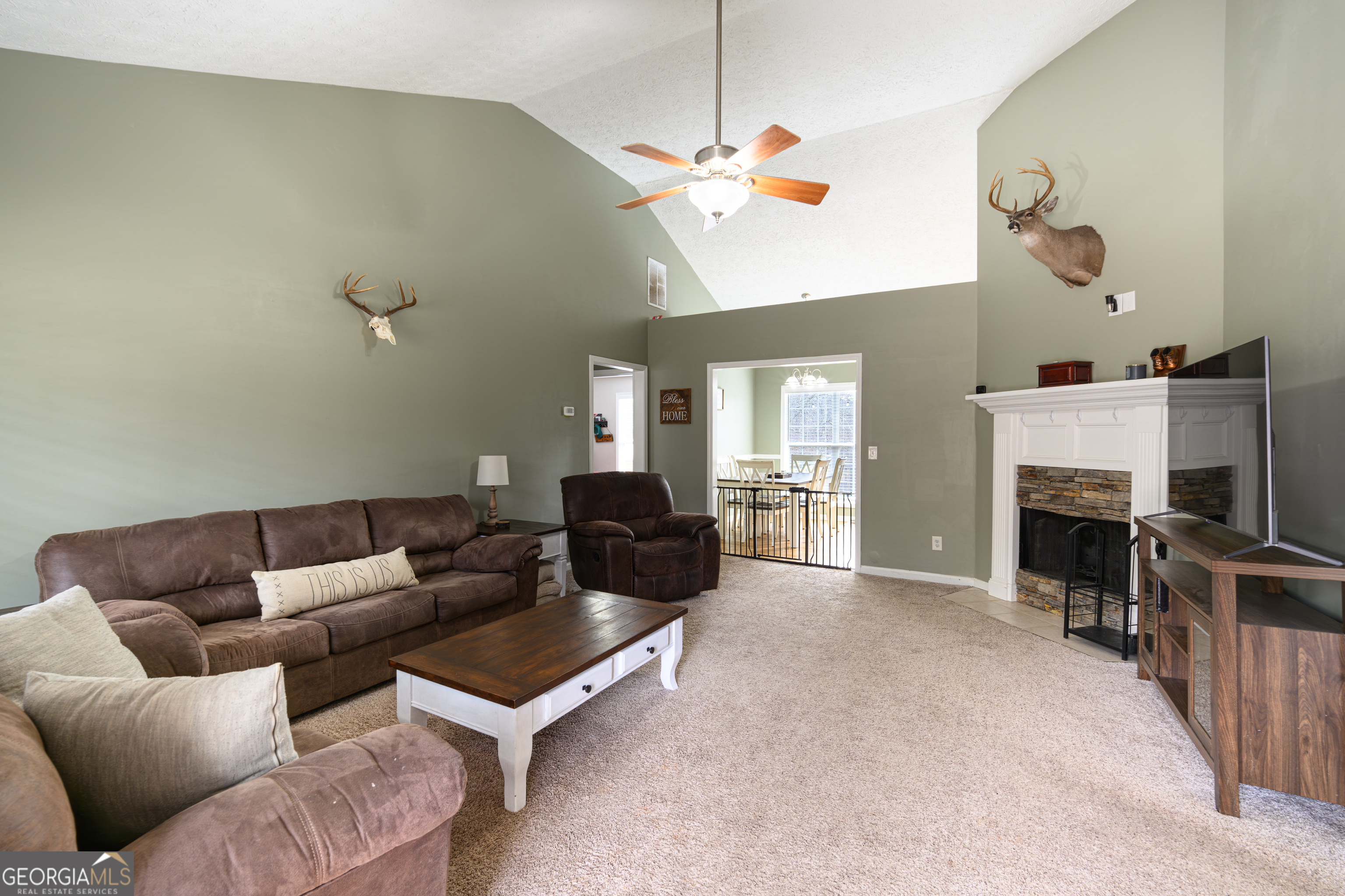 171 Hunter Road Griffin, GA 30224 - Photo 29 of 31 a living room with furniture and a fireplace