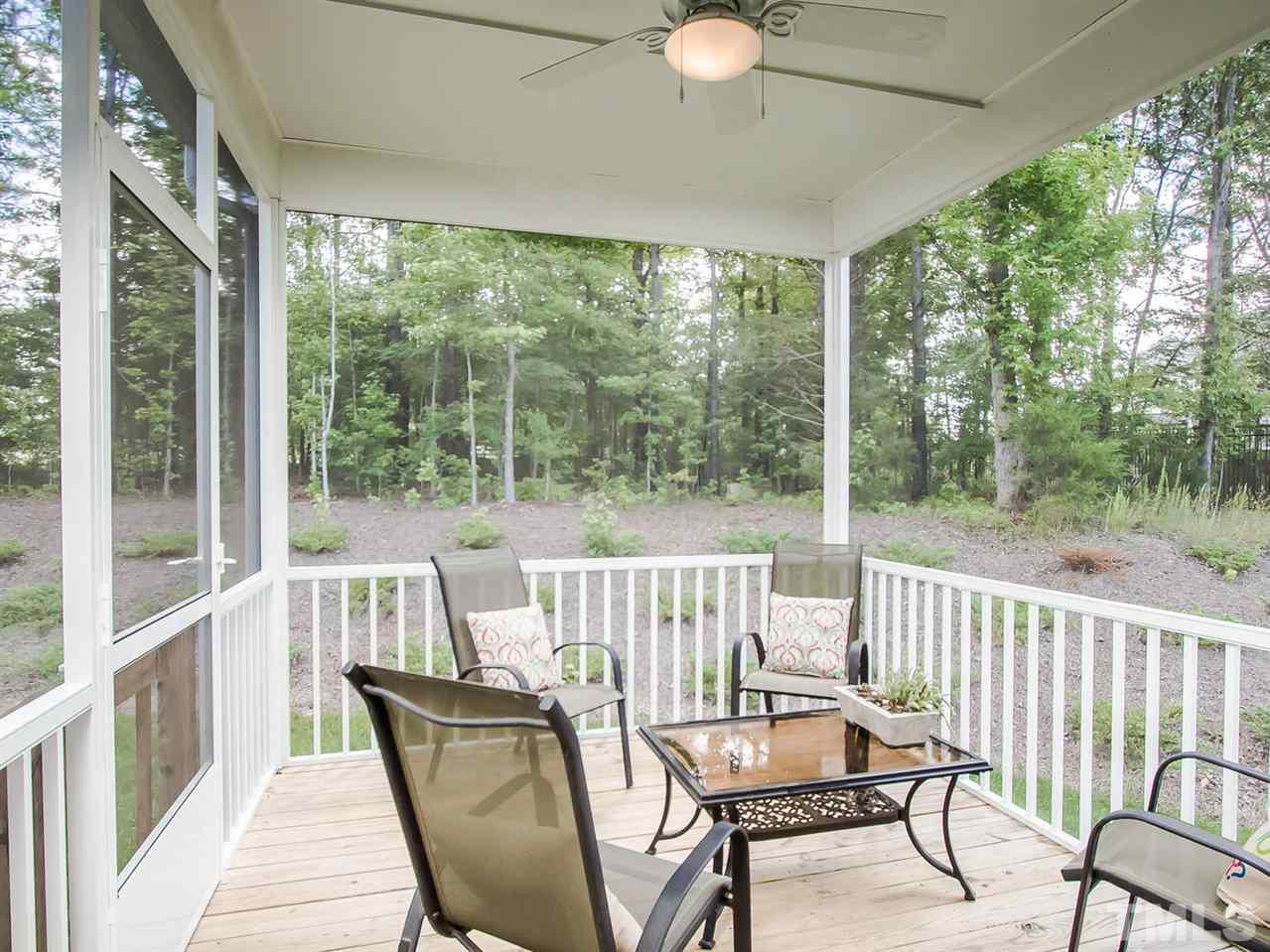 6508 Ridgemount Street Wake Forest, NC 27587 - Photo 20 of 24 What an amazing way to end the day. Grab a great book and a glass of wine. Or enjoy an outdoor meal at 6508 Ridgemount on your new screened porch. Cool off with the ceiling fan during these warm summer days.