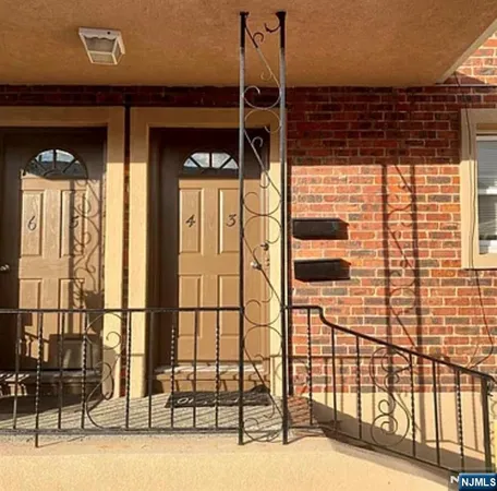 a view of a balcony with door