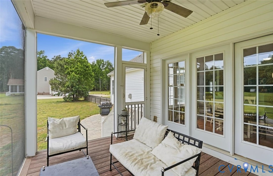 5305 Wellington Ridge Road Richmond, VA 23231 - Photo 52 of 67 Screened porch featuring wood-finish decking, a ce