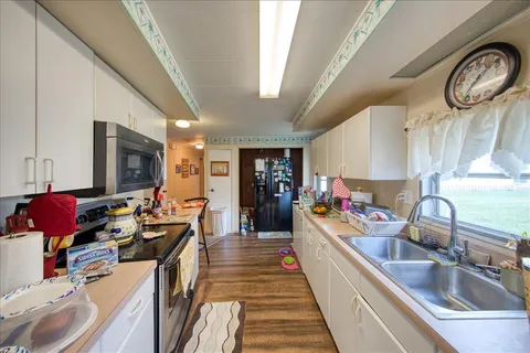 a kitchen with lots of counter top space