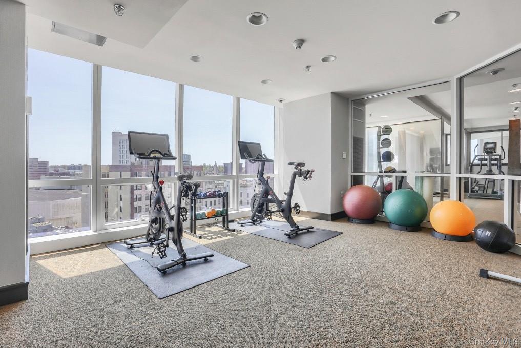 1 Renaissance Square, Unit 10C White Plains, NY 10601 - Photo 25 of 28 a room with gym equipment and floor to ceiling window