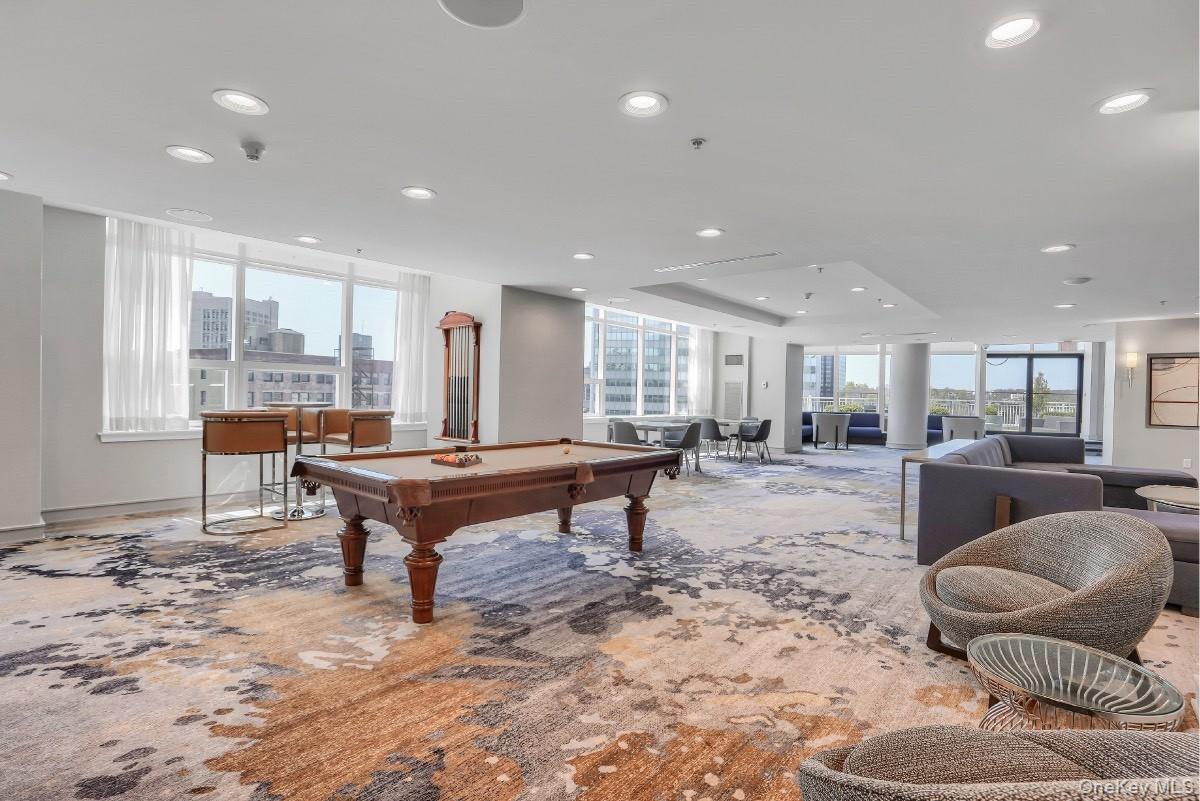 1 Renaissance Square, Unit 10C White Plains, NY 10601 - Photo 26 of 28 Rec room featuring billiards, recessed lighting, and baseboards