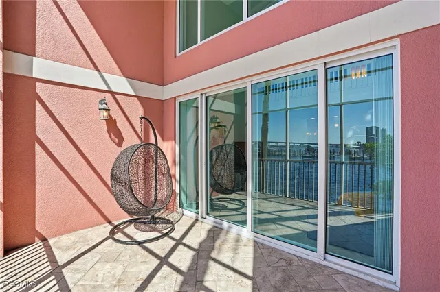 a building outdoor space with seating