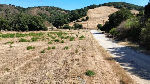 a view of a dry yard covered with snow