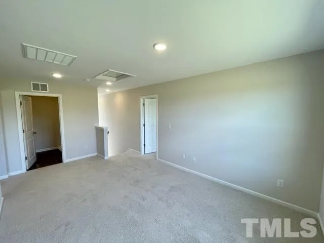 a view of a big room with closet and windows