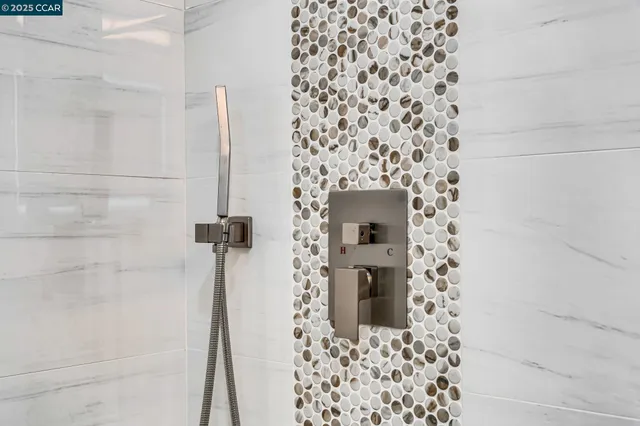 a view of a garden with a building in the background