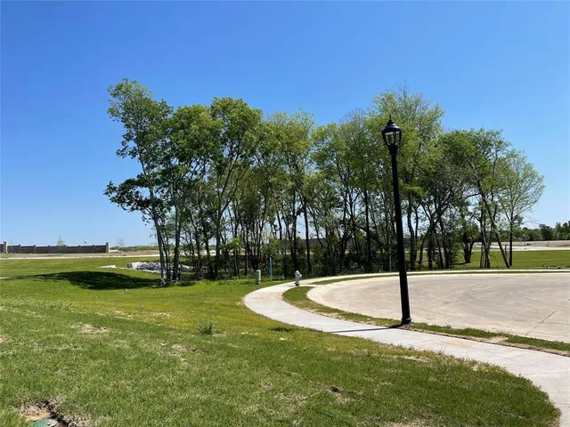 a view of a park with large trees