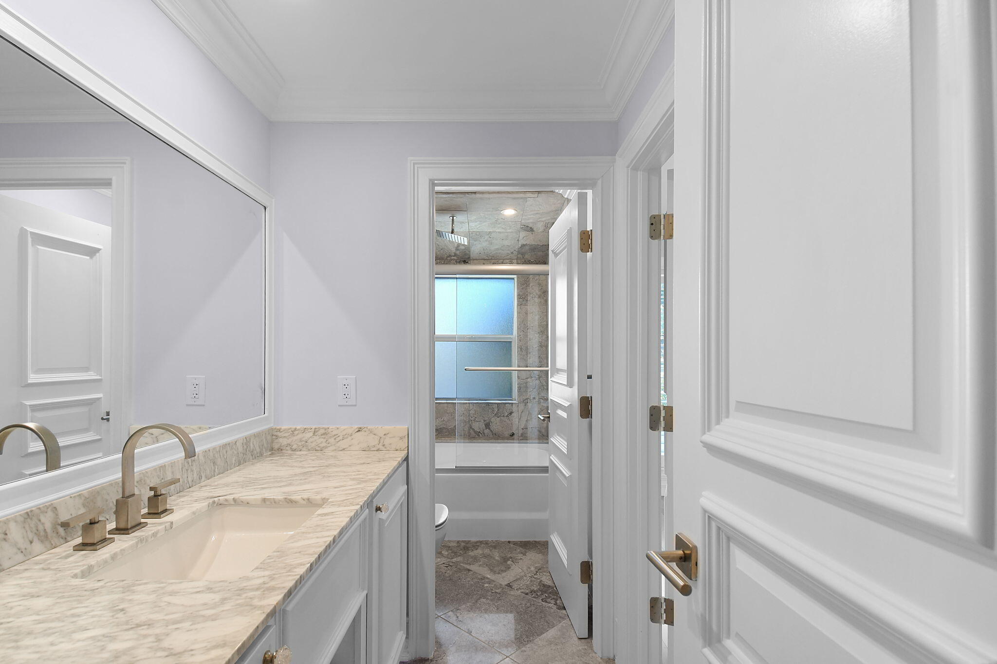 123 Olympus Way Jupiter, FL 33477 - Photo 75 of 116 a bathroom with a granite countertop sink and a mirror