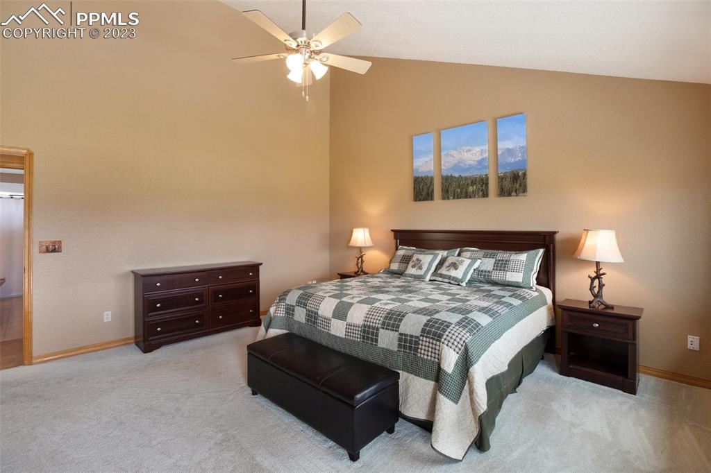 113 Matthew Road Divide, CO 80814 - Photo 17 of 49 a bedroom with a bed and a chandelier