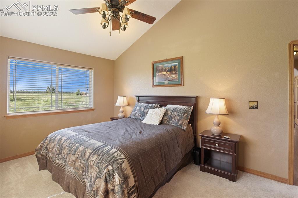 113 Matthew Road Divide, CO 80814 - Photo 23 of 49 a bedroom with a bed and a chandelier