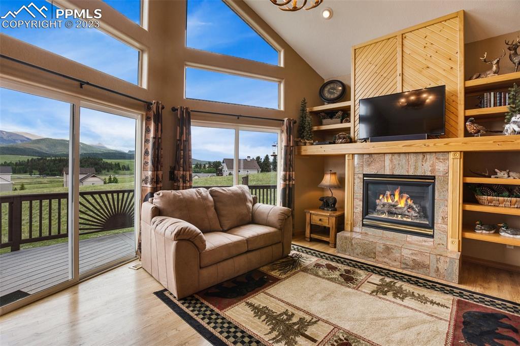 113 Matthew Road Divide, CO 80814 - Photo 4 of 49 a living room with fireplace furniture and a flat screen tv