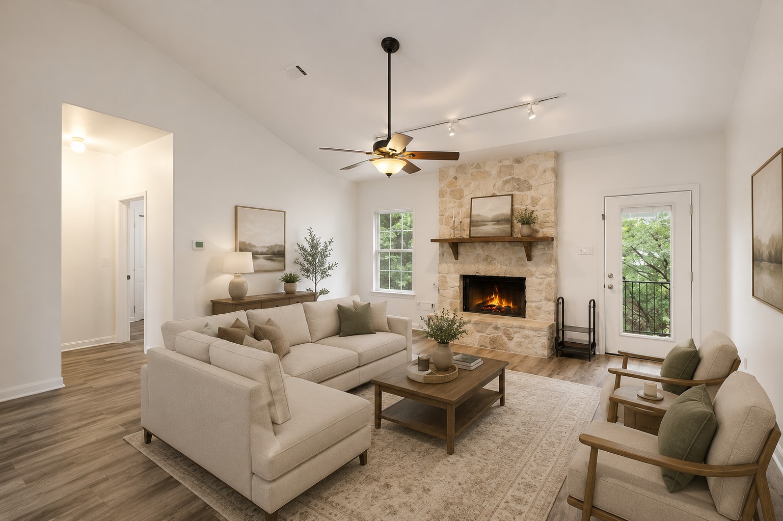 1301 South Quinlan Park Road Austin, TX 78732 - Photo 1 of 22 a living room with furniture and a fireplace