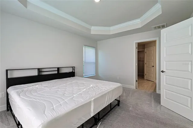 a bedroom with a bed and closet