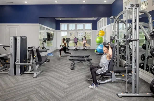 a view of a room with gym equipment