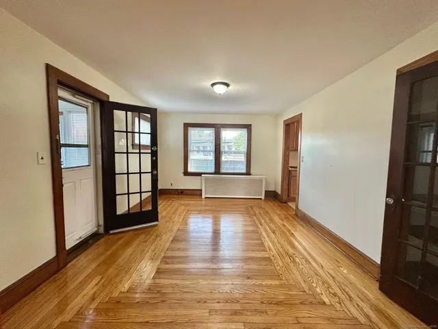 a view of a room with windows