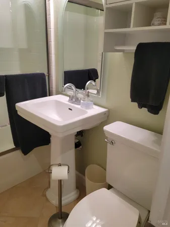 a bathroom with a toilet a sink and a mirror