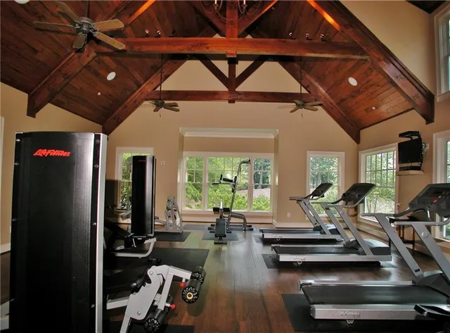 a view of a room with gym equipment