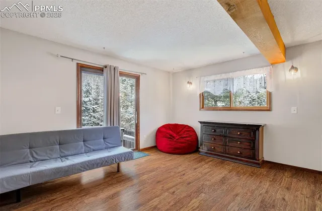 a living room with furniture and a window