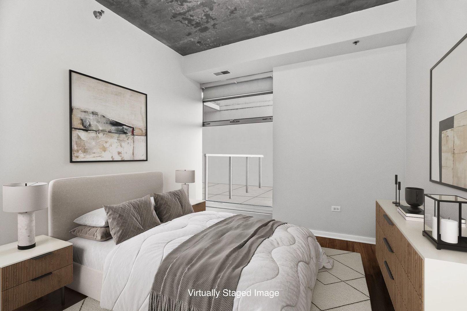 1620 South Michigan Avenue, Unit 324 Chicago, IL 60616 - Photo 12 of 23 a bedroom with a bed and a painting on the wall