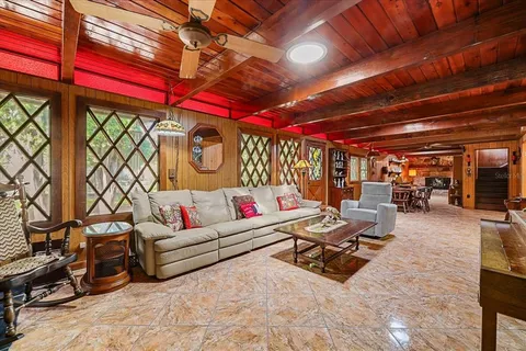 a building outdoor space with patio furniture