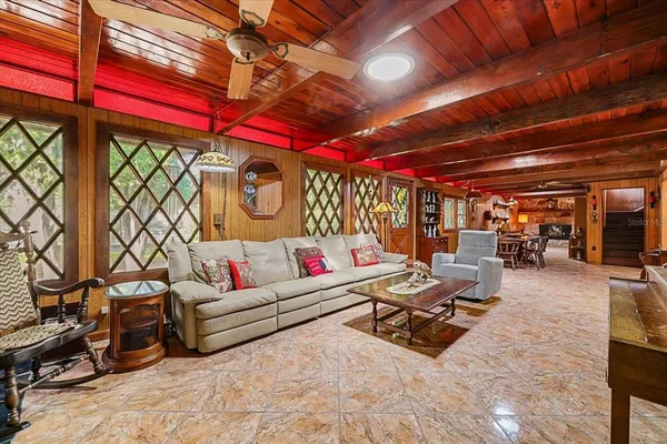 a building outdoor space with patio furniture