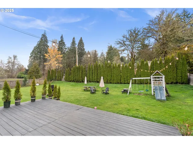 a view of a park with swings